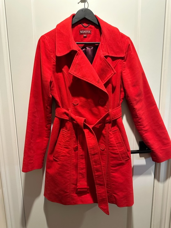 Merona Jackets & Blazers - Merona Red Double-Breasted Trench Coat with Belt